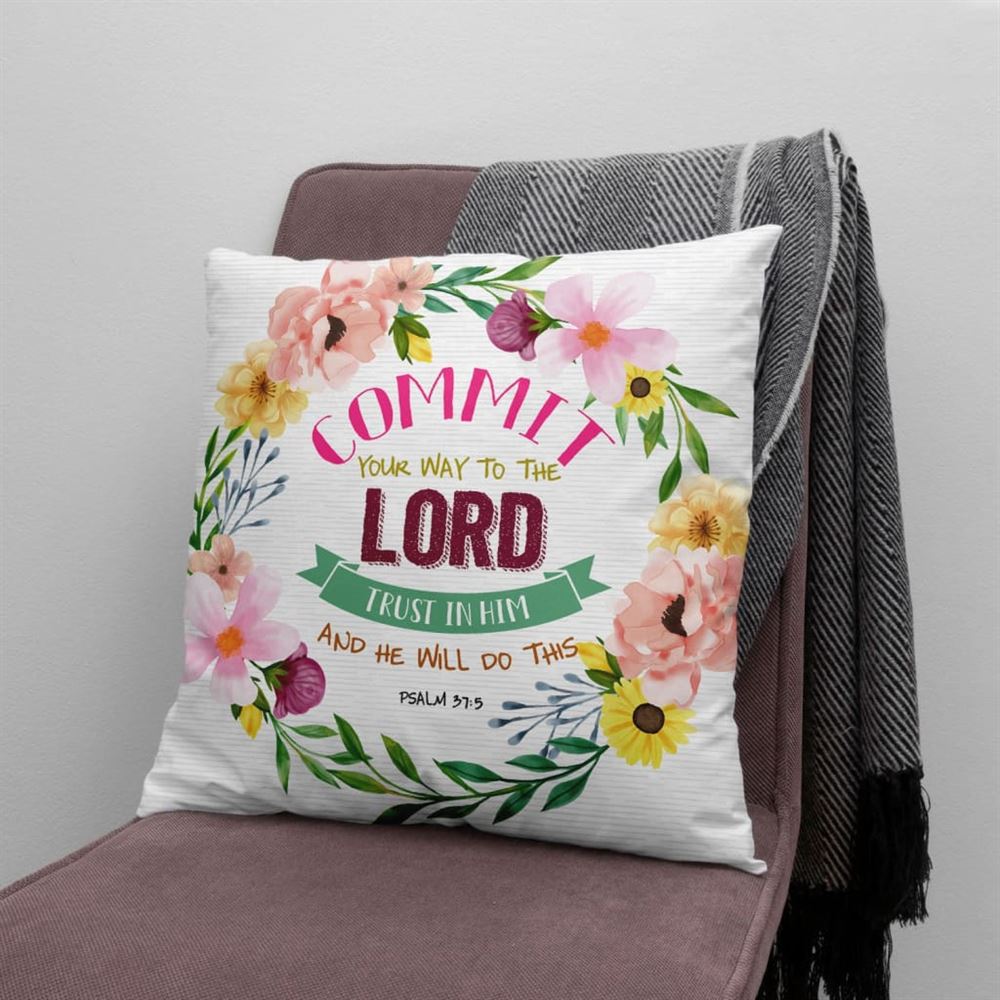 Jesus Pillow, Wreath Pillow, Christmas Gift For Christan, Psalm 375 Commit your way to the Lord Throw Pillow, Christmas Throw Pillow