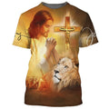 FUNSTUFFPRINT Jesus Pray And The Lion Christian 3D T-shirt