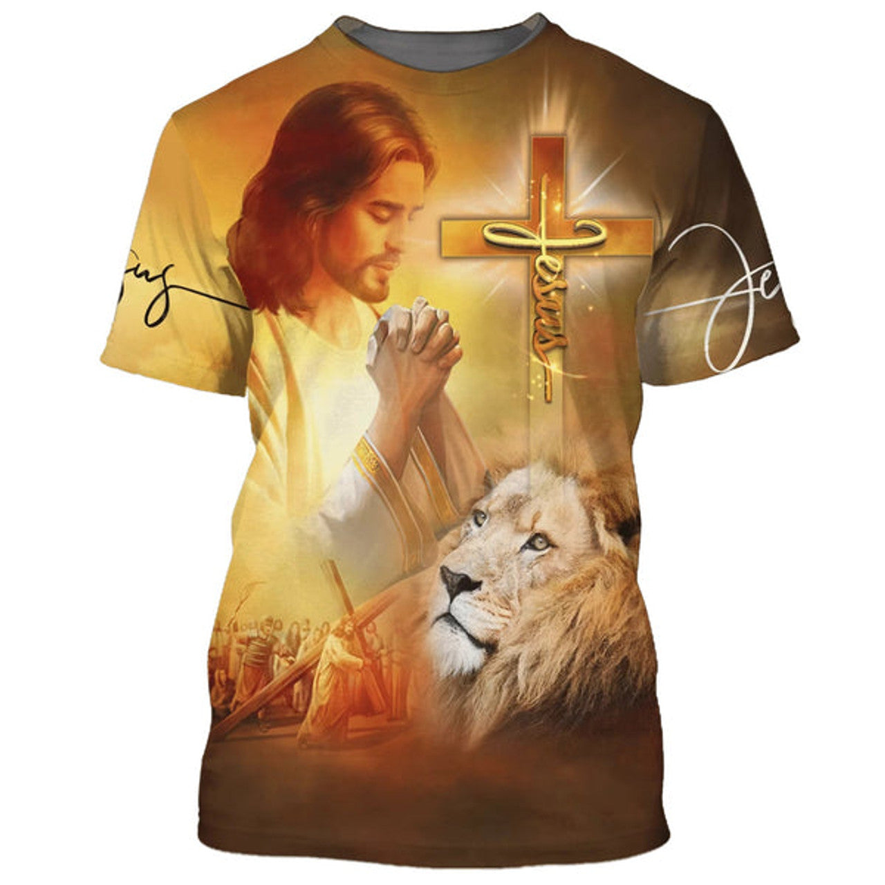 FUNSTUFFPRINT Jesus Pray And The Lion Christian 3D T-shirt