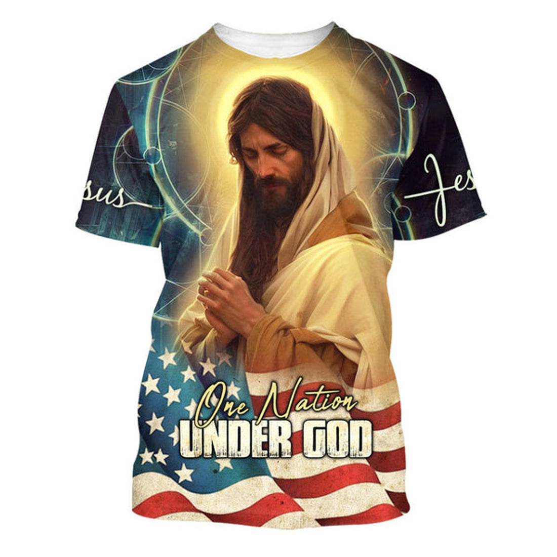 FUNSTUFFPRINT Jesus Pray One Nation Under God Christian 3D T-shirt
