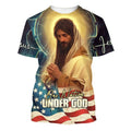 FUNSTUFFPRINT Jesus Pray One Nation Under God Christian 3D T-shirt