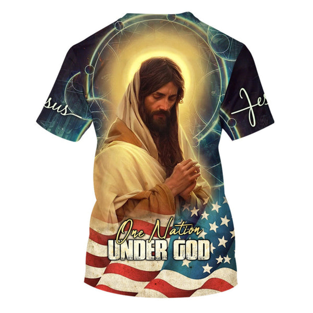 FUNSTUFFPRINT Jesus Pray One Nation Under God Christian 3D T-shirt
