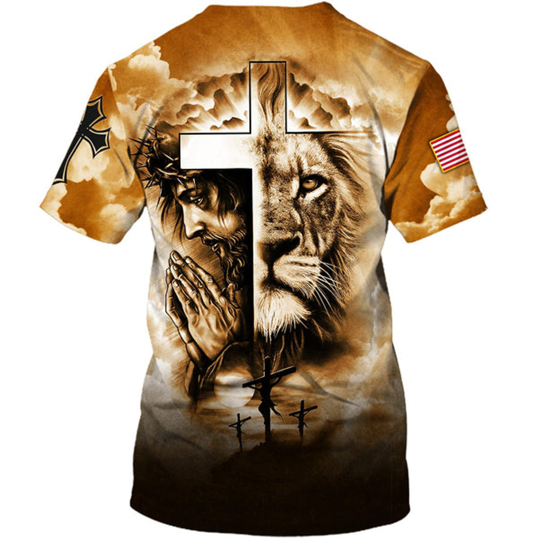 FUNSTUFFPRINT Jesus Prayer And The Lion Of Judah Christian 3D T-shirt