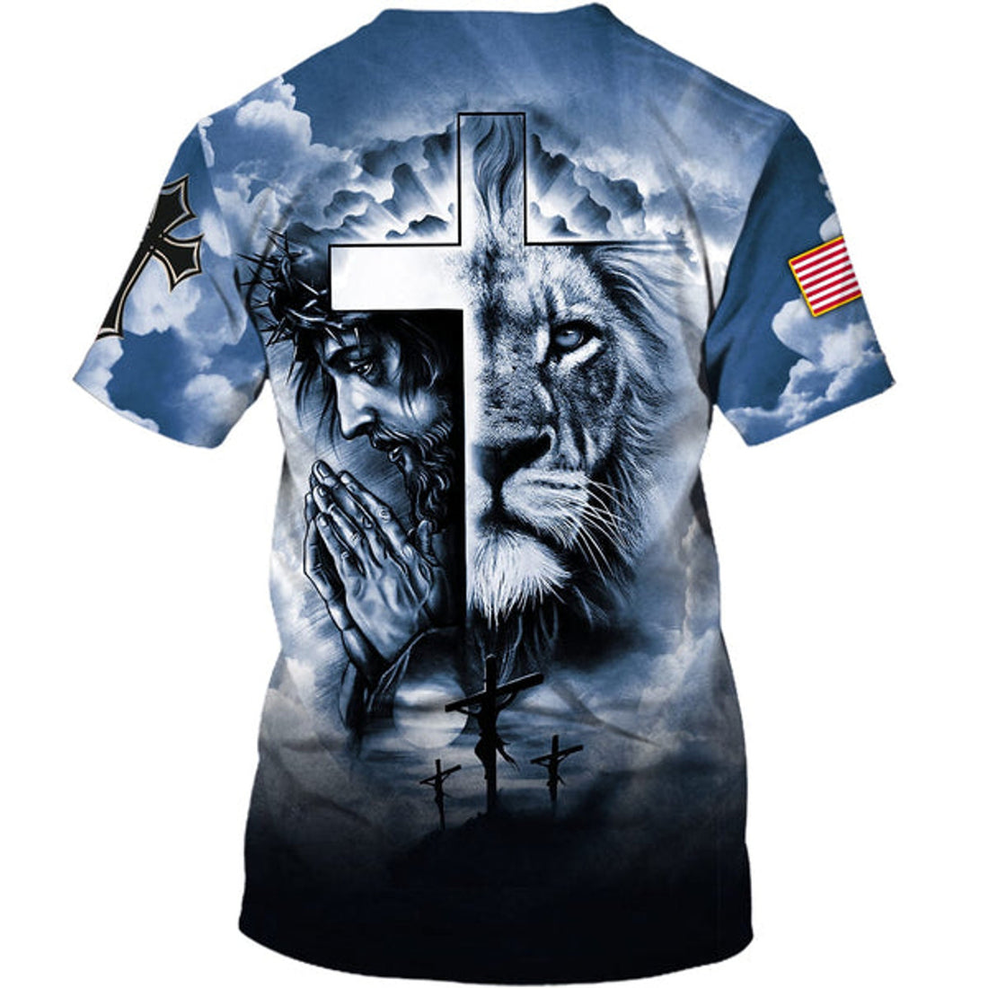 FUNSTUFFPRINT Jesus Prayer The Lion Of Judah Cross Christian 3D T-shirt