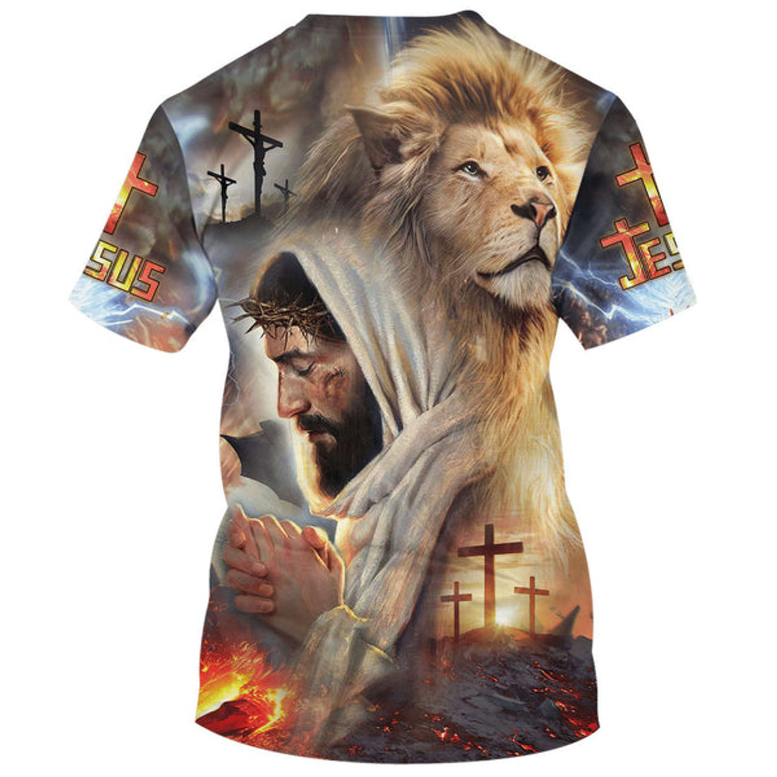FUNSTUFFPRINT Jesus Prayer With Lion Christian 3D T-shirt