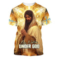 FUNSTUFFPRINT Jesus Praying One Nation Under God Christian 3D T-shirt