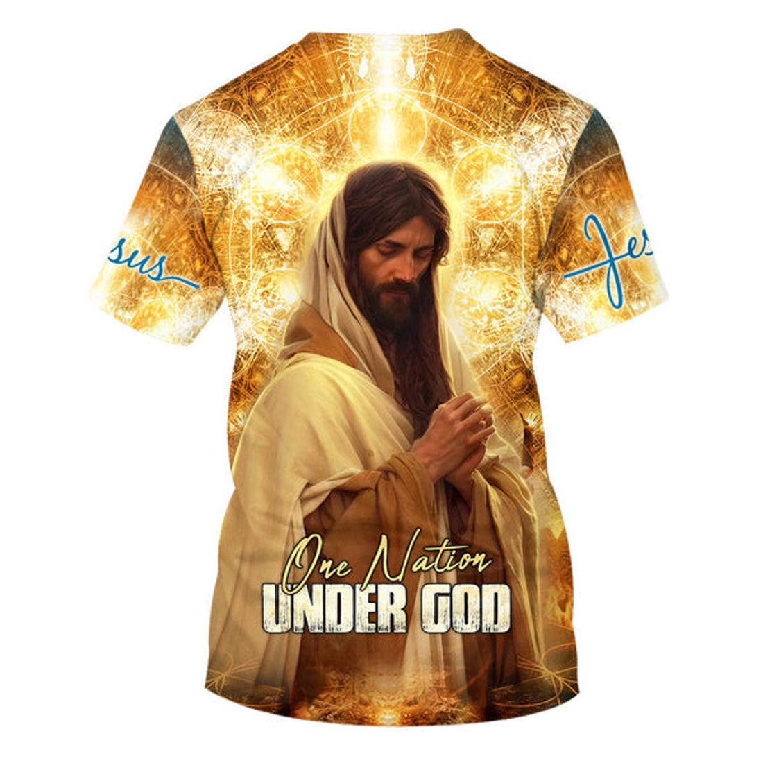 FUNSTUFFPRINT Jesus Praying One Nation Under God Christian 3D T-shirt