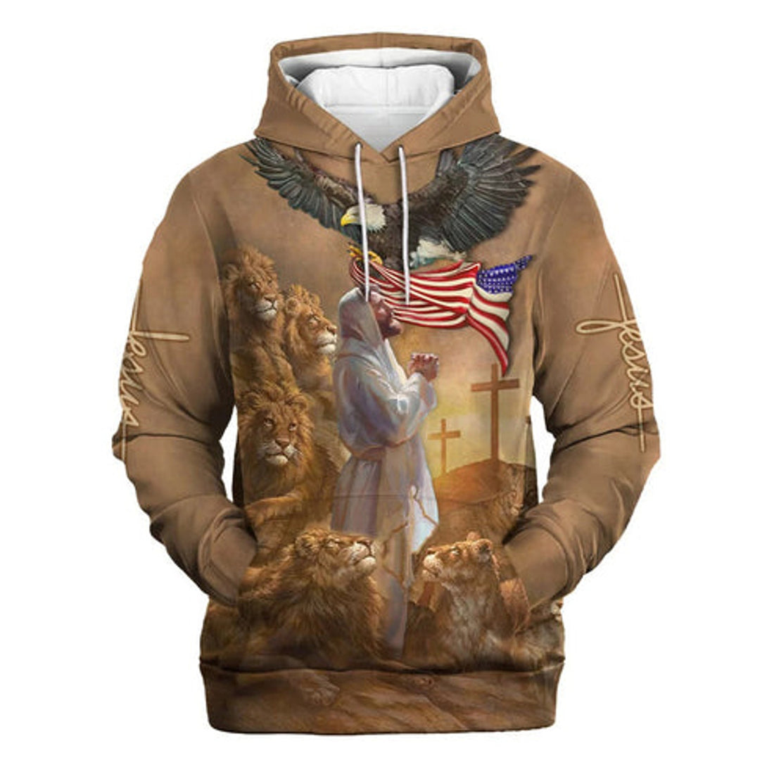 FUNSTUFFPRINT 3D Jesus Praying With Lion 3D Hoodie and Zip Hoodie