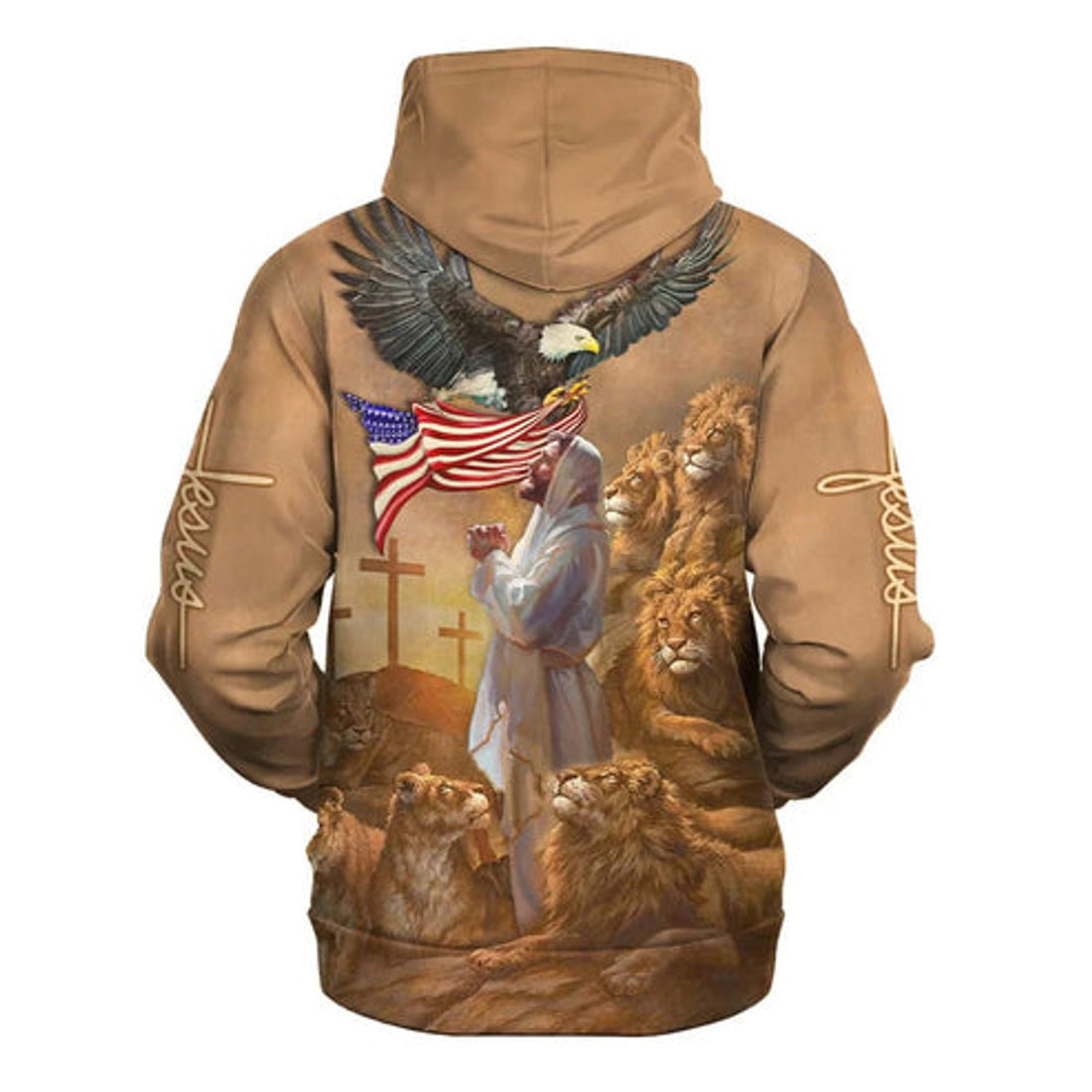 FUNSTUFFPRINT 3D Jesus Praying With Lion 3D Hoodie and Zip Hoodie