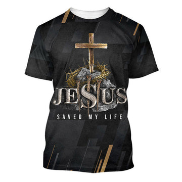 FUNSTUFFPRINT Jesus Saved My Life Cross Christian 3D T-shirt