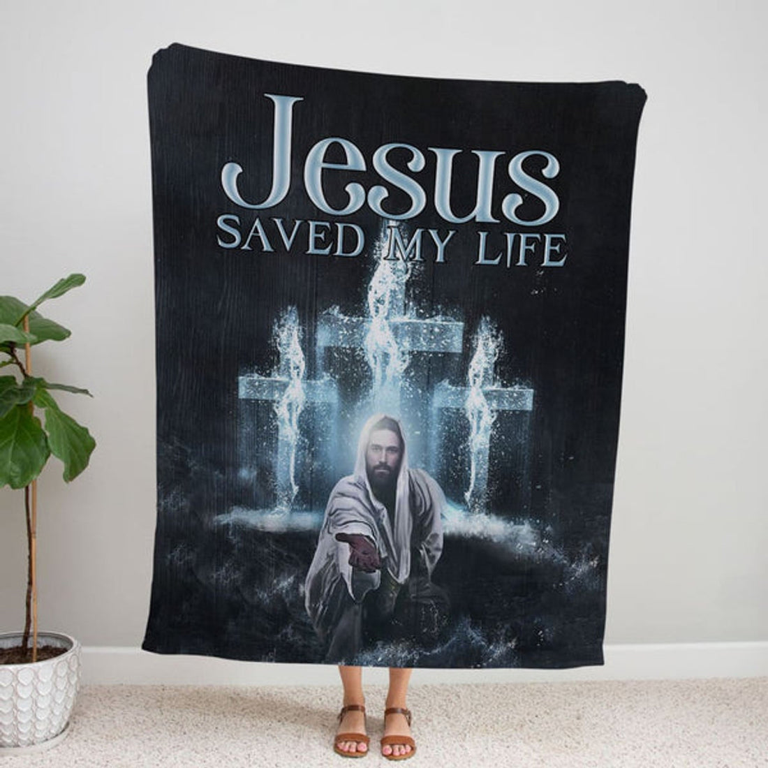FUNSTUFFPRINT Jesus Saved My Life Fleece Blanket - Christian Blanket - Bible Verse Blanket
