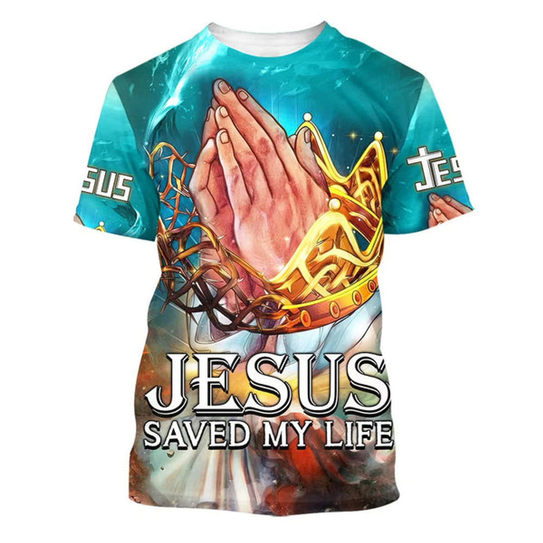 FUNSTUFFPRINT Jesus Saved My Life Prayer Hands 3D T-Shirts - Christian Shirts For Men&Women 3D T-shirt