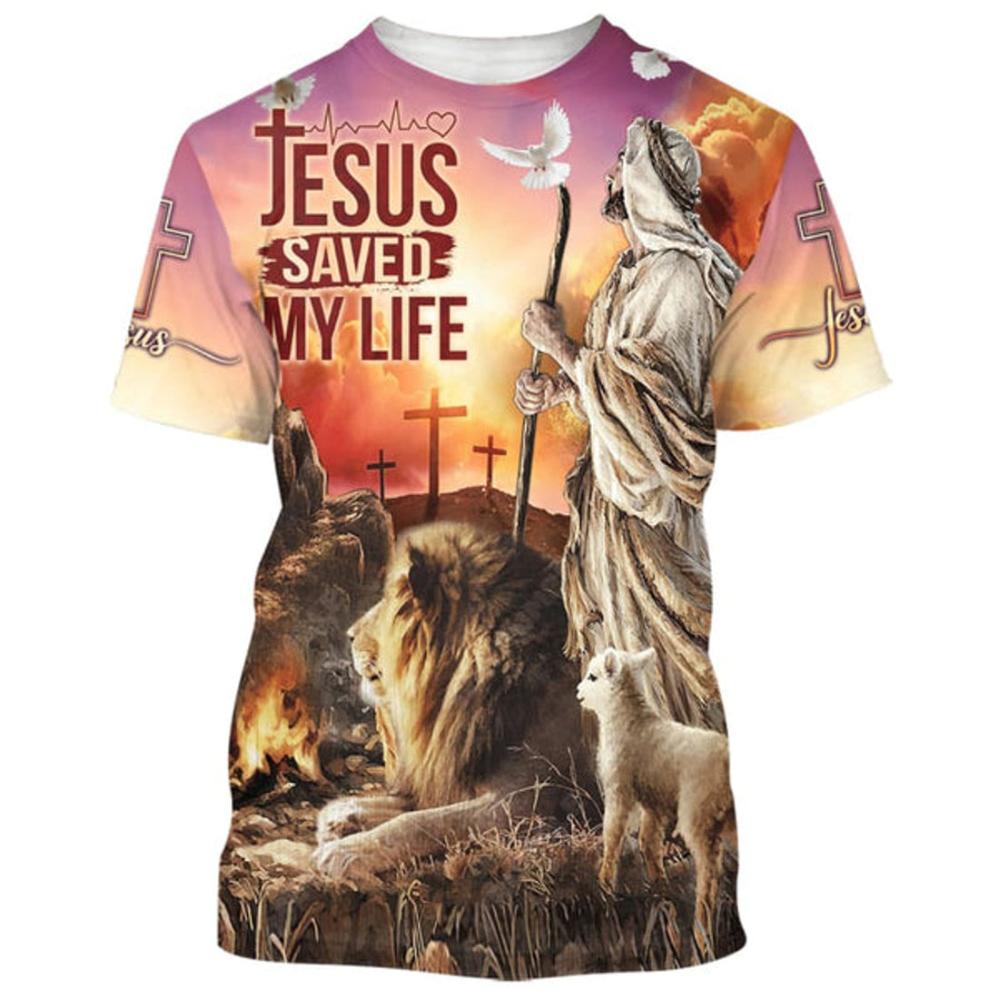 FUNSTUFFPRINT Jesus Saved My Life Shirts - Jesus Lion And The Lamb Christian 3D T-shirt
