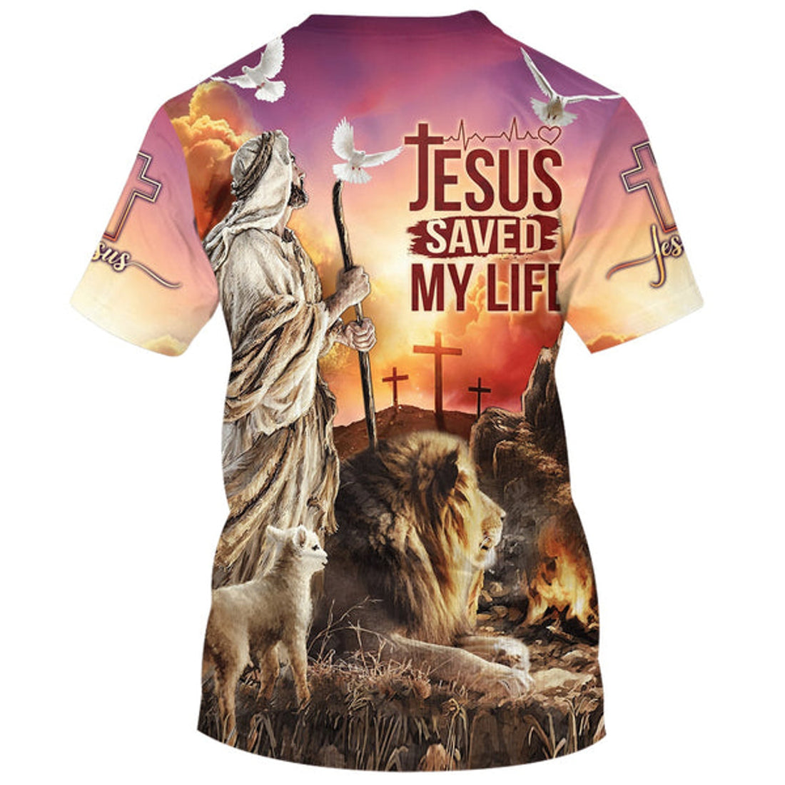 FUNSTUFFPRINT Jesus Saved My Life Shirts - Jesus Lion And The Lamb Christian 3D T-shirt