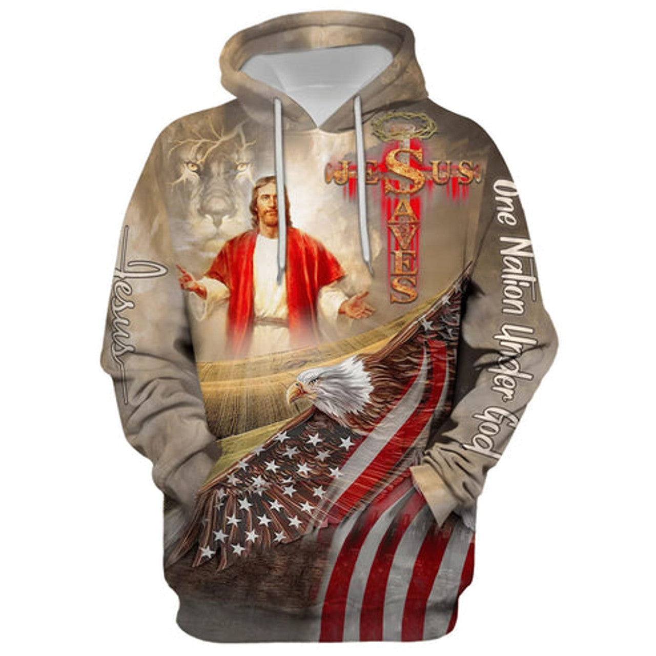 FUNSTUFFPRINT 3D Jesus Saves - One Nation Under God 3D Hoodie and Zip Hoodie