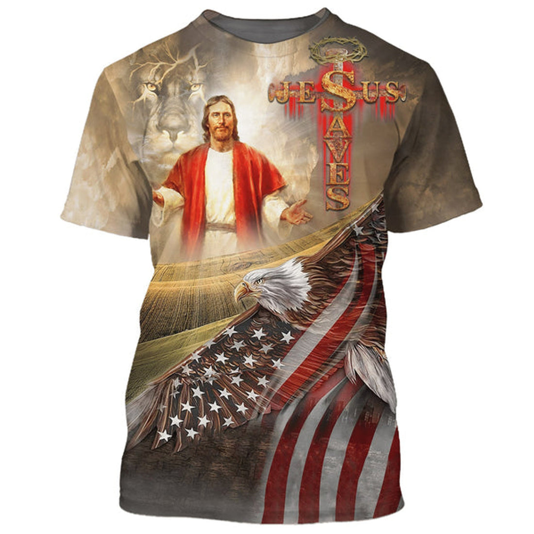 FUNSTUFFPRINT Jesus Saves American Eagle Pride Christian 3D All Over Printed Shirt for Men and Women 3D T-shirt