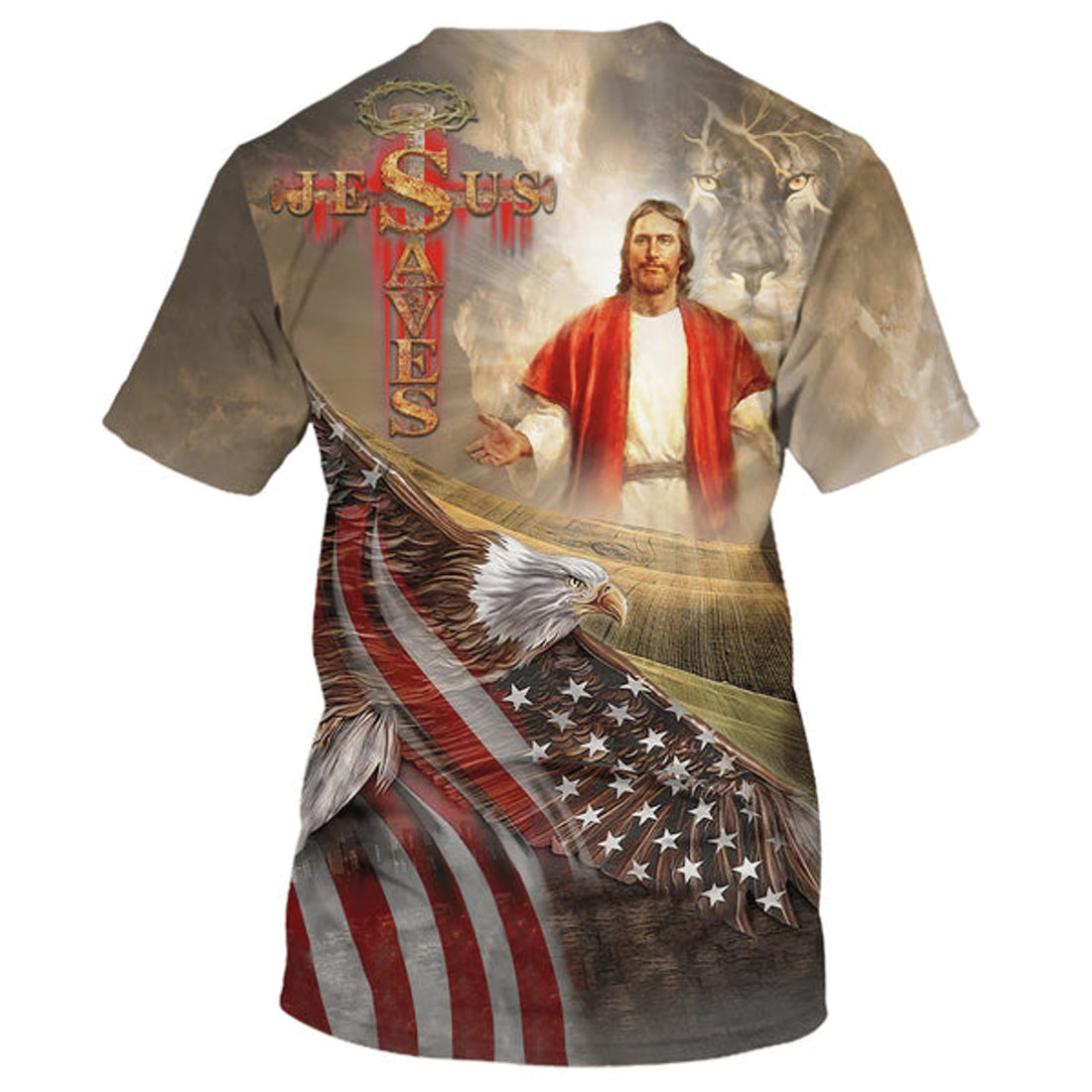 FUNSTUFFPRINT Jesus Saves American Eagle Pride Christian 3D All Over Printed Shirt for Men and Women 3D T-shirt