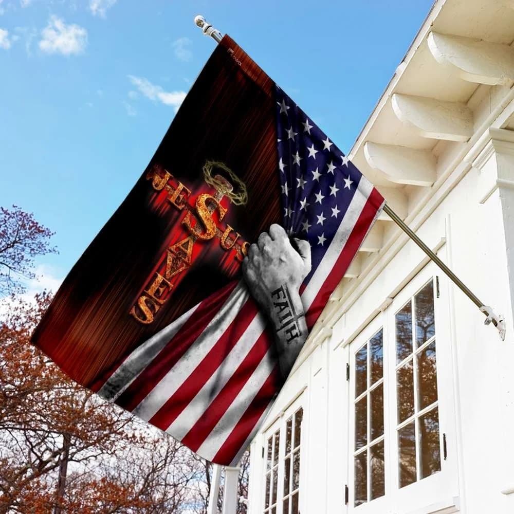 Jesus Saves American US House Flags, Christian Flag, Scripture Flag, Garden Banner