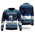 FUNSTUFFPRINT Jesus Saves Hockey Ugly Christmas Sweater For Men & Women - Jesus Christ Sweater - Christian Shirts Gifts Idea Ugly  Sweater