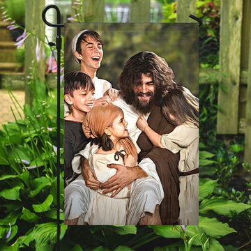 Jesus Smiling With Children Flag, Christian's Flag, Garden Decor, Garden Flag, Welcome Garden Flags, Christian Flag, Scripture Flag, Garden Banner