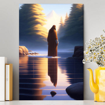 Jesus Standing On Water With Sun Shining Him Canvas Prints - Religious Canvas Art - Christian Wall Decor