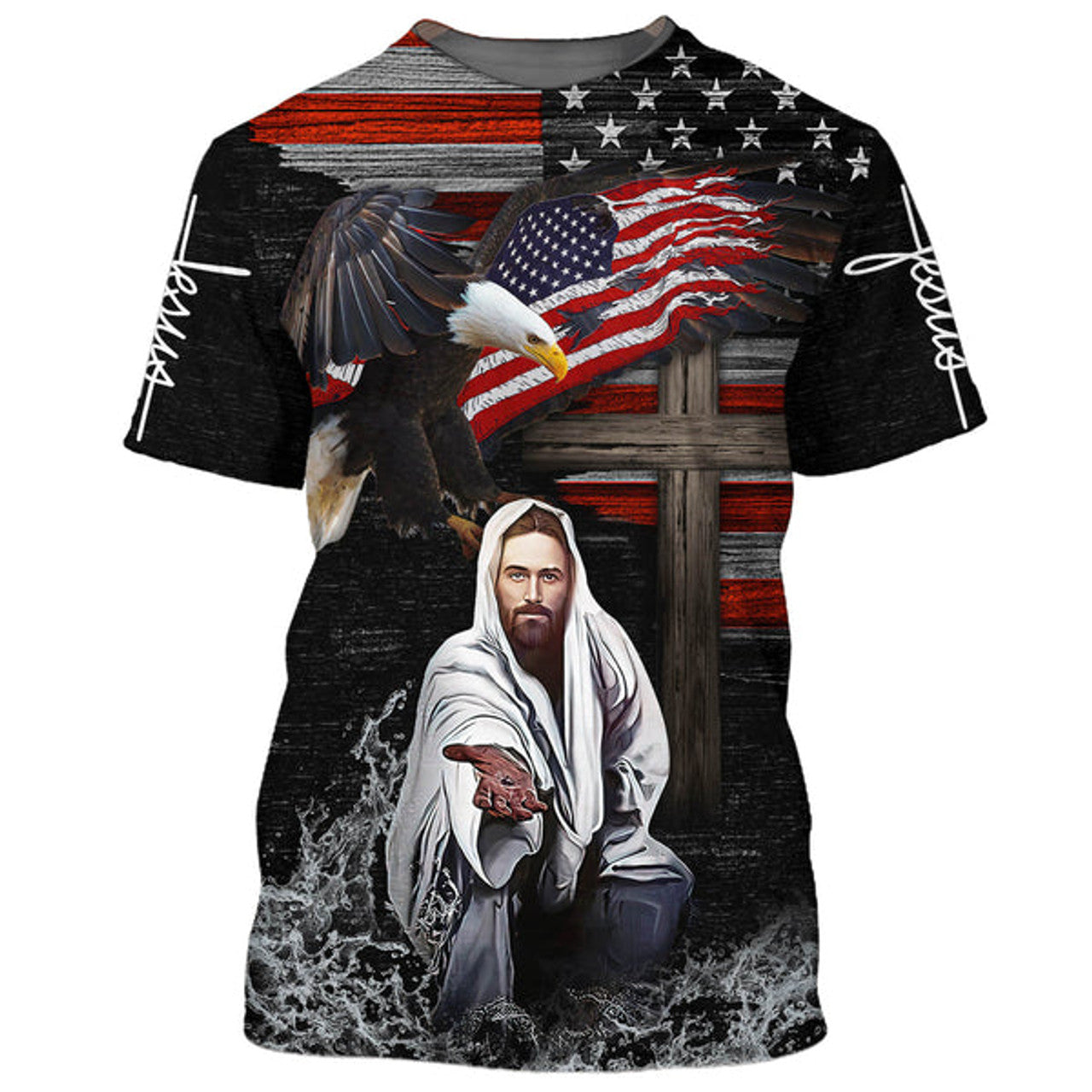 FUNSTUFFPRINT Jesus Stretched Out His Hand Christian 3D T-shirt