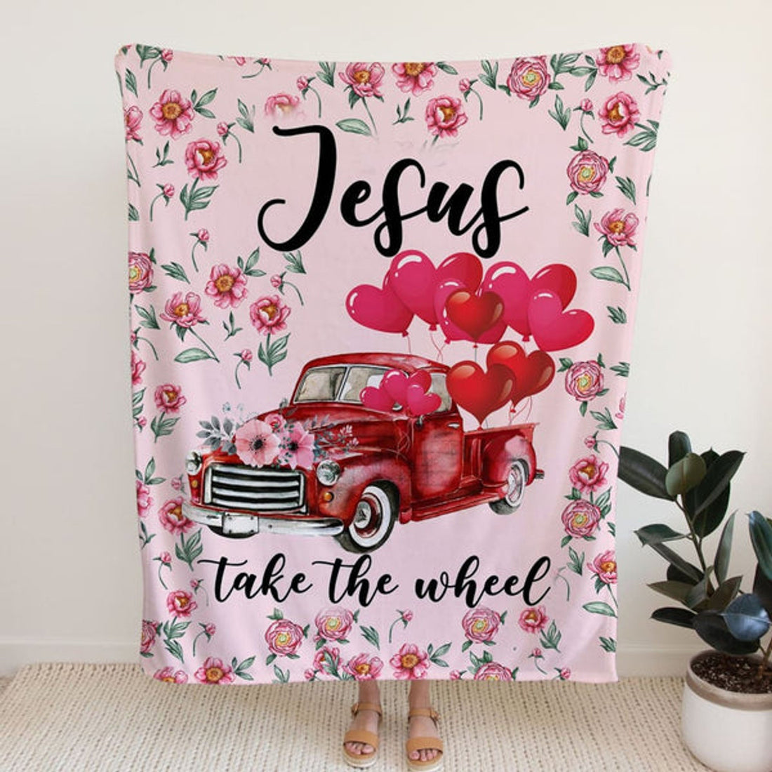 FUNSTUFFPRINT Jesus Take The Wheel Truck Fleece Blanket - Christian Blanket - Bible Verse Blanket