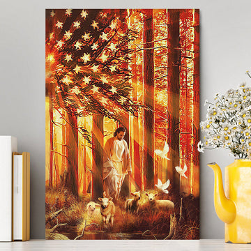 Jesus &amp; The Lambs Canvas Wall Art - Jesus Canvas Pictures - Christian Canvas Wall Art