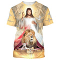 FUNSTUFFPRINT Jesus The Lion And The Lamb Christian 3D T-shirt