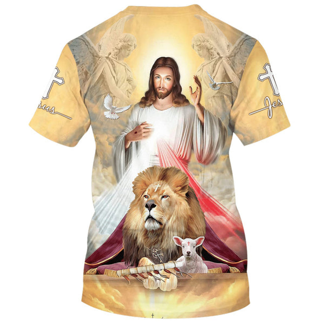 FUNSTUFFPRINT Jesus The Lion And The Lamb Christian 3D T-shirt