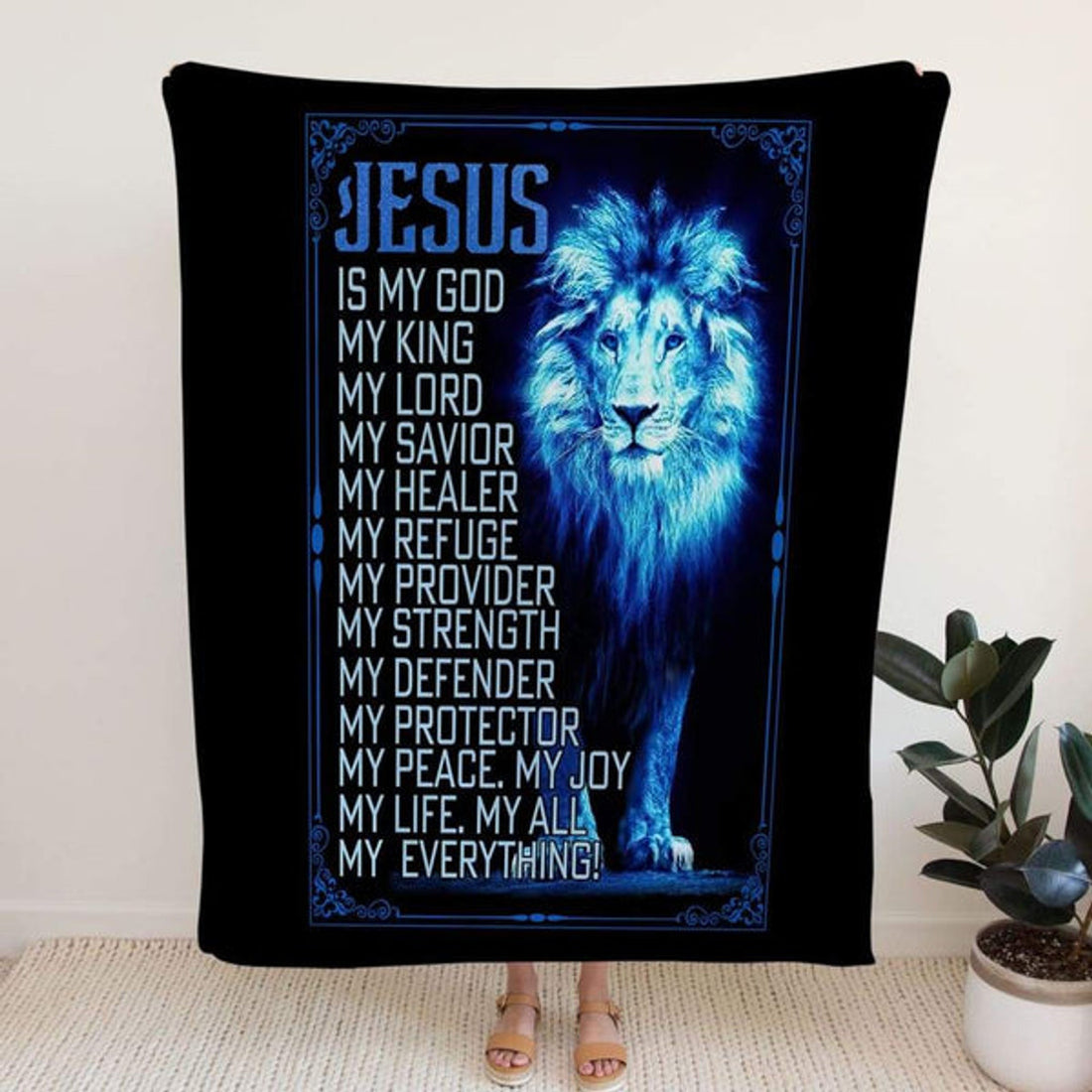 FUNSTUFFPRINT Jesus The Lion Of Judah Is My God Fleece Blanket - Christian Blanket - Bible Verse Blanket