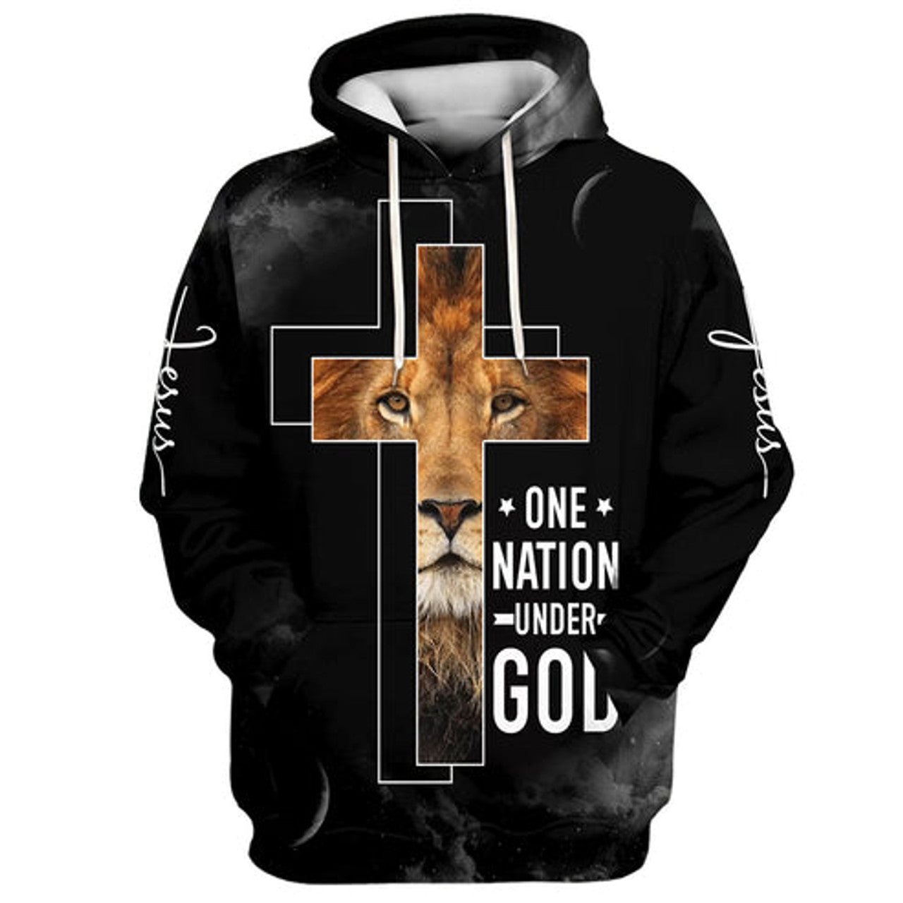 FUNSTUFFPRINT 3D Jesus The Lion Of Judah One Nation Under God 3D Hoodie and Zip Hoodie