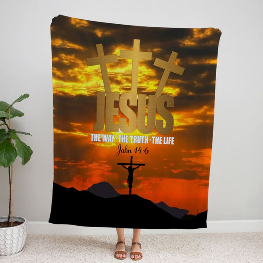 FUNSTUFFPRINT Jesus The Way The Truth The Life Fleece Blanket - Christian Blanket - Bible Verse Blanket