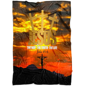 FUNSTUFFPRINT Jesus The Way The Truth The Life Fleece Blanket - Christian Blanket - Bible Verse Blanket