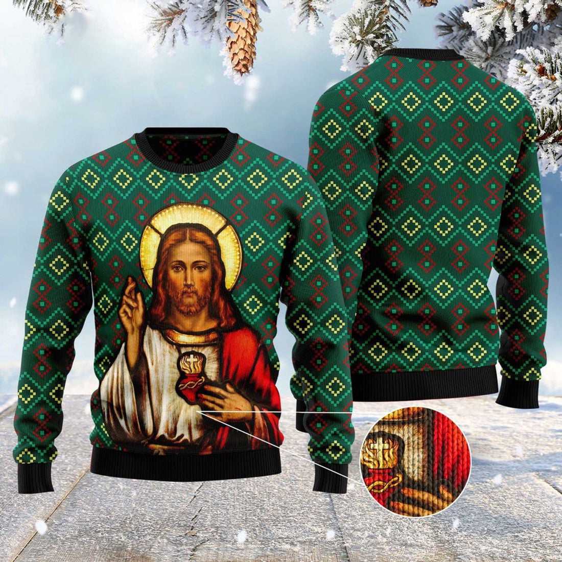 FUNSTUFFPRINT Jesus Ugly Christmas Sweater, Christmas Sweater, Ugly Sweater, Funny Xmas Sweaters Ugly Sweater