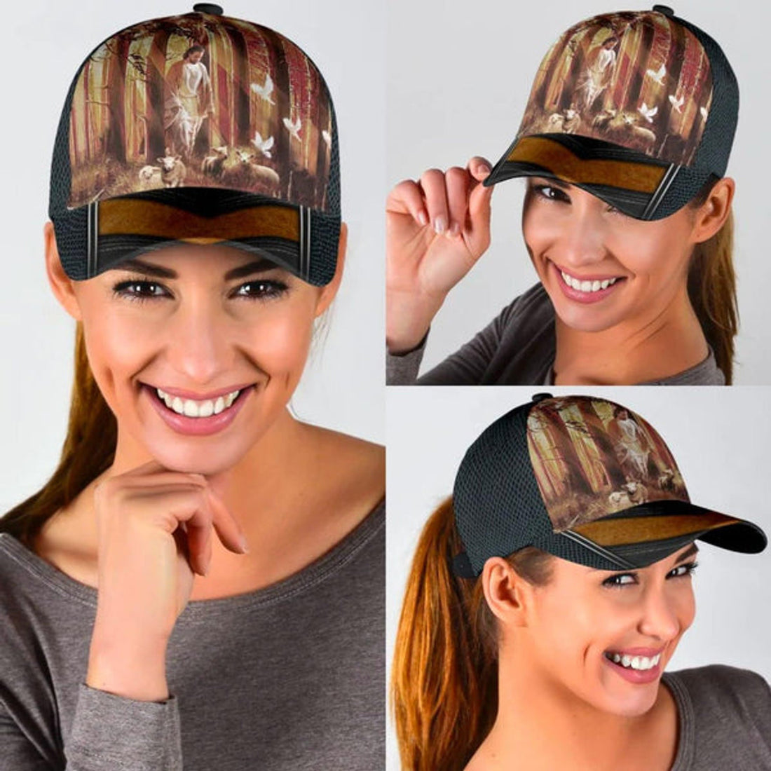 FUNSTUFFPRINT Jesus Walking In Forest With Lamb Classic Hat All Over Print - Christian Hats for Men and Women