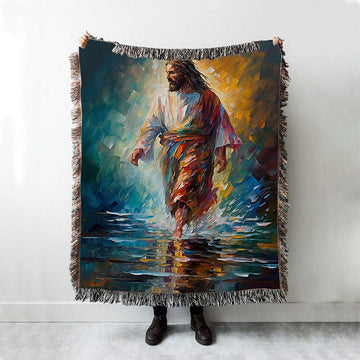 Jesus Walking On The Water 1 Woven Blanket Prints - Jesus Woven Blanket Art - Christian Throw Blanket Decor
