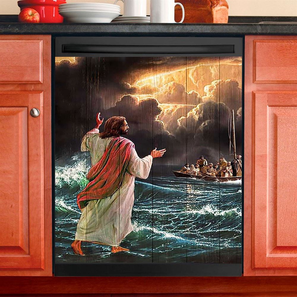 Jesus Walking On Water Dishwasher Cover, Christian Dishwasher Wrap, Bible Verse Kitchen Decoration