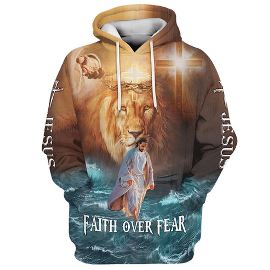 FUNSTUFFPRINT 3D Jesus Walks On Water Faith Over Fear Lion King 3D Hoodie and Zip Hoodie