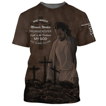 FUNSTUFFPRINT Jesus Way Maker Miracle Worker My God That Is Who You Are Christian 3D T-shirt