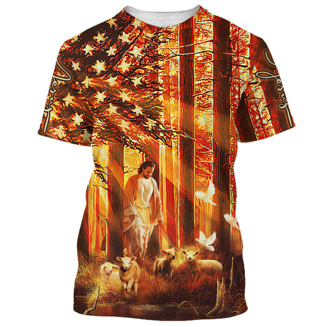 FUNSTUFFPRINT Jesus With Baby Lambs In The Forest 3D All Over Printed Shirt for Men and Women
 
 
 3D T-shirt