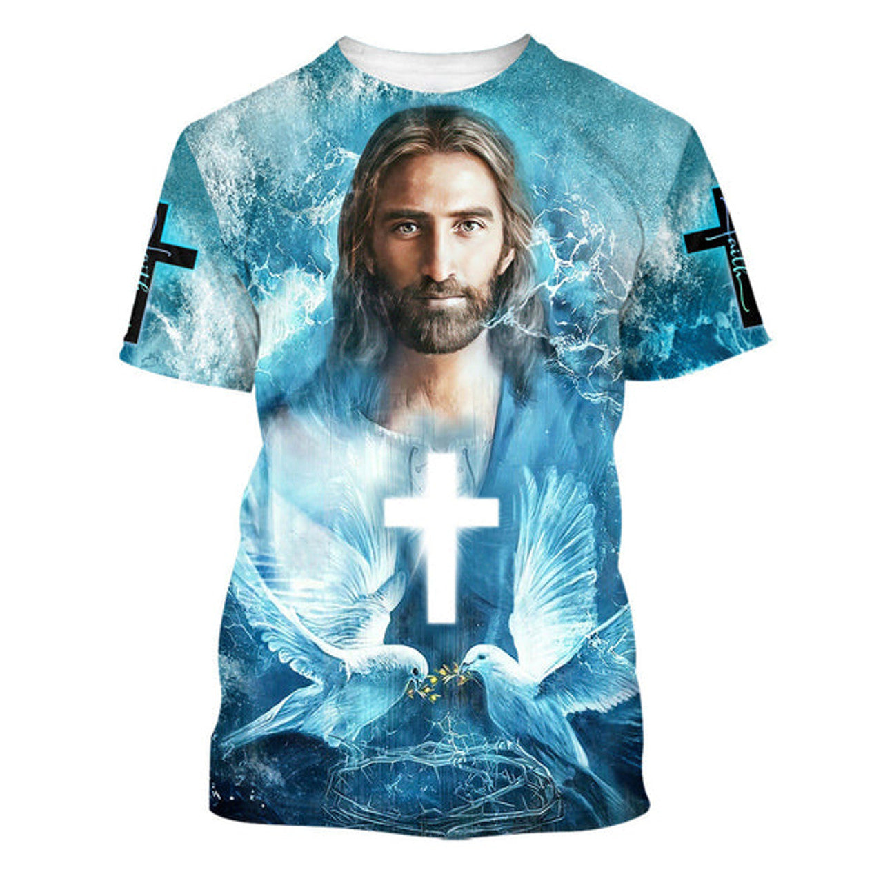 FUNSTUFFPRINT Jesus With Birds Christian 3D T-shirt