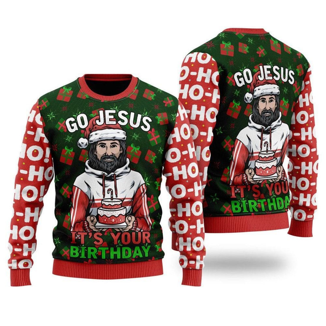 FUNSTUFFPRINT Jesus’s Birthday Go Jesus Ugly Christmas Sweater For Men & Women – Gifts For Christians Ugly  Sweater