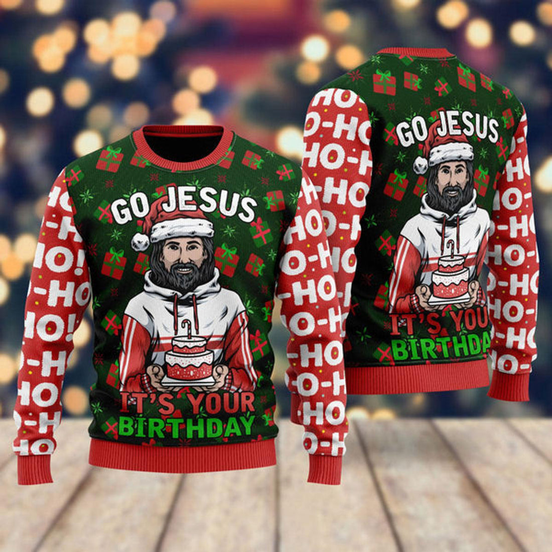 FUNSTUFFPRINT Jesus's Birthday Go Jesus Ugly Christmas Sweater For Men & Women - Jesus Christ Sweater - God Gifts Idea Ugly Sweater