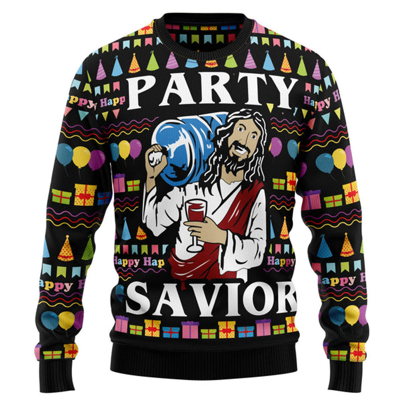 FUNSTUFFPRINT Jesus's Party Ugly Christmas Sweater - Xmas Gifts For Him Or Her - Christmas Gift For Friends - Jesus Christ Sweater - God Gifts Idea Ugly  Sweater