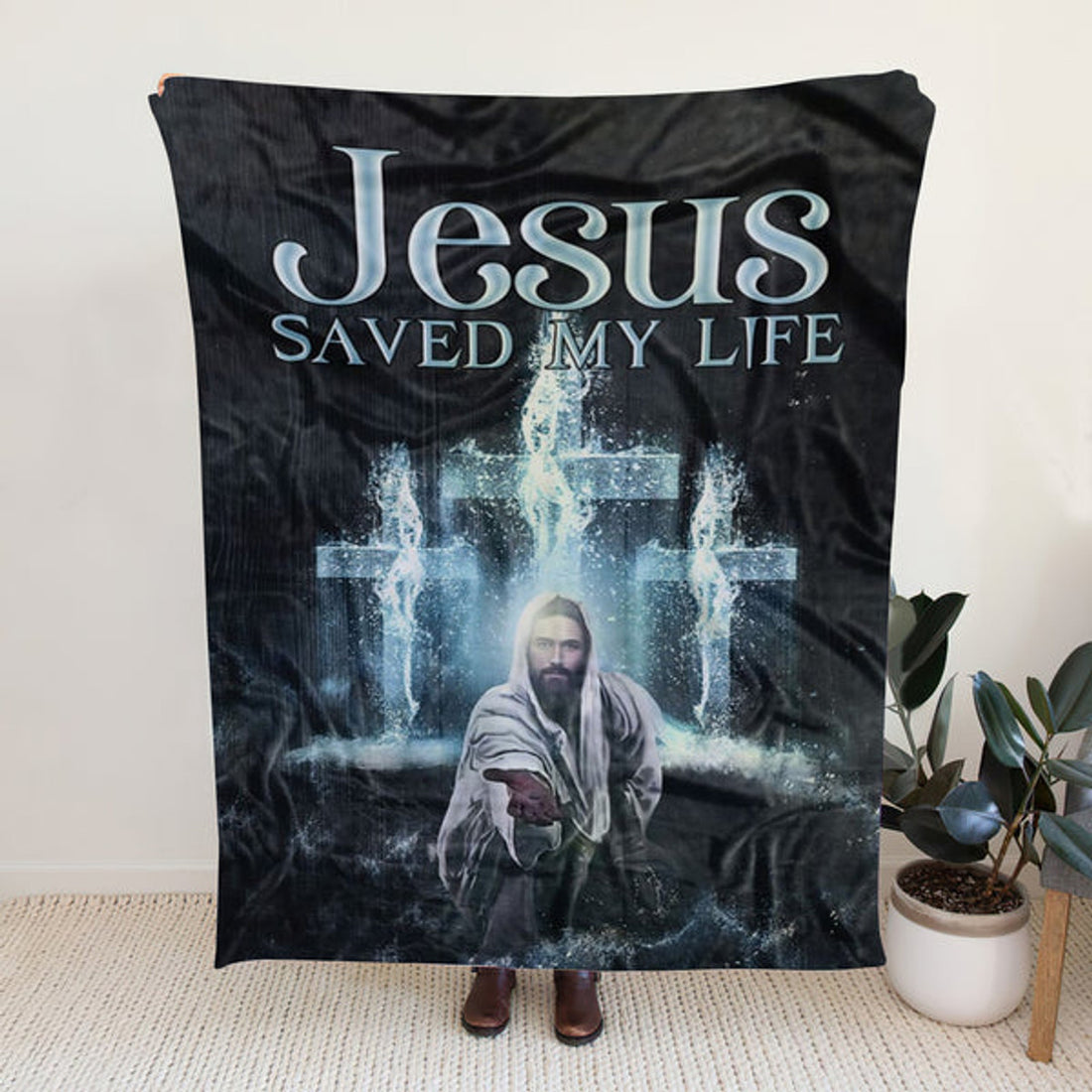 FUNSTUFFPRINT Sherpa Fleece Blanket - Jesus Saved My Life Christian Blanket