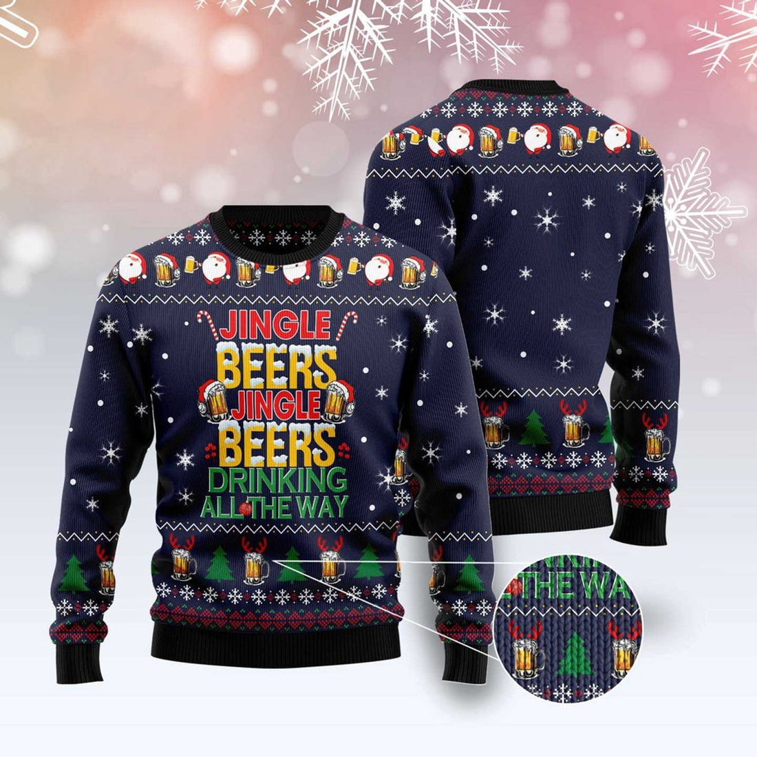 FUNSTUFFPRINT Jingle Beers Drinking All The Ways Ugly Christmas Sweater, Christmas Sweater, Ugly Sweater, Funny Xmas Sweaters Ugly Sweater