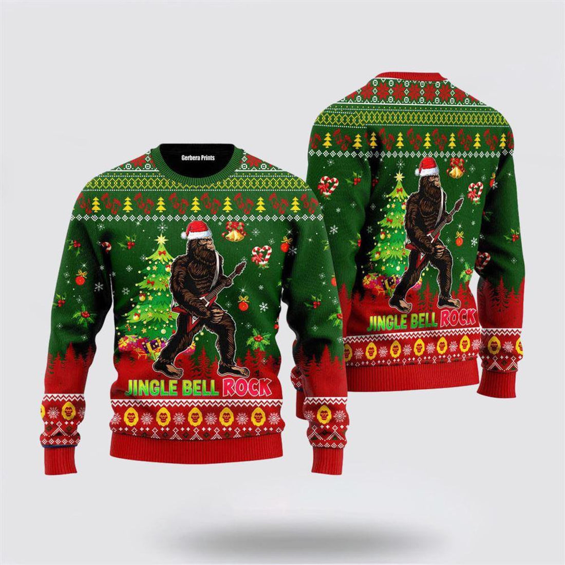 FUNSTUFFPRINT Jingle Bell Rock Bigfoot Guitar Ugly Christmas Sweater – Gifts For Bigfoot Lovers Ugly  Sweater