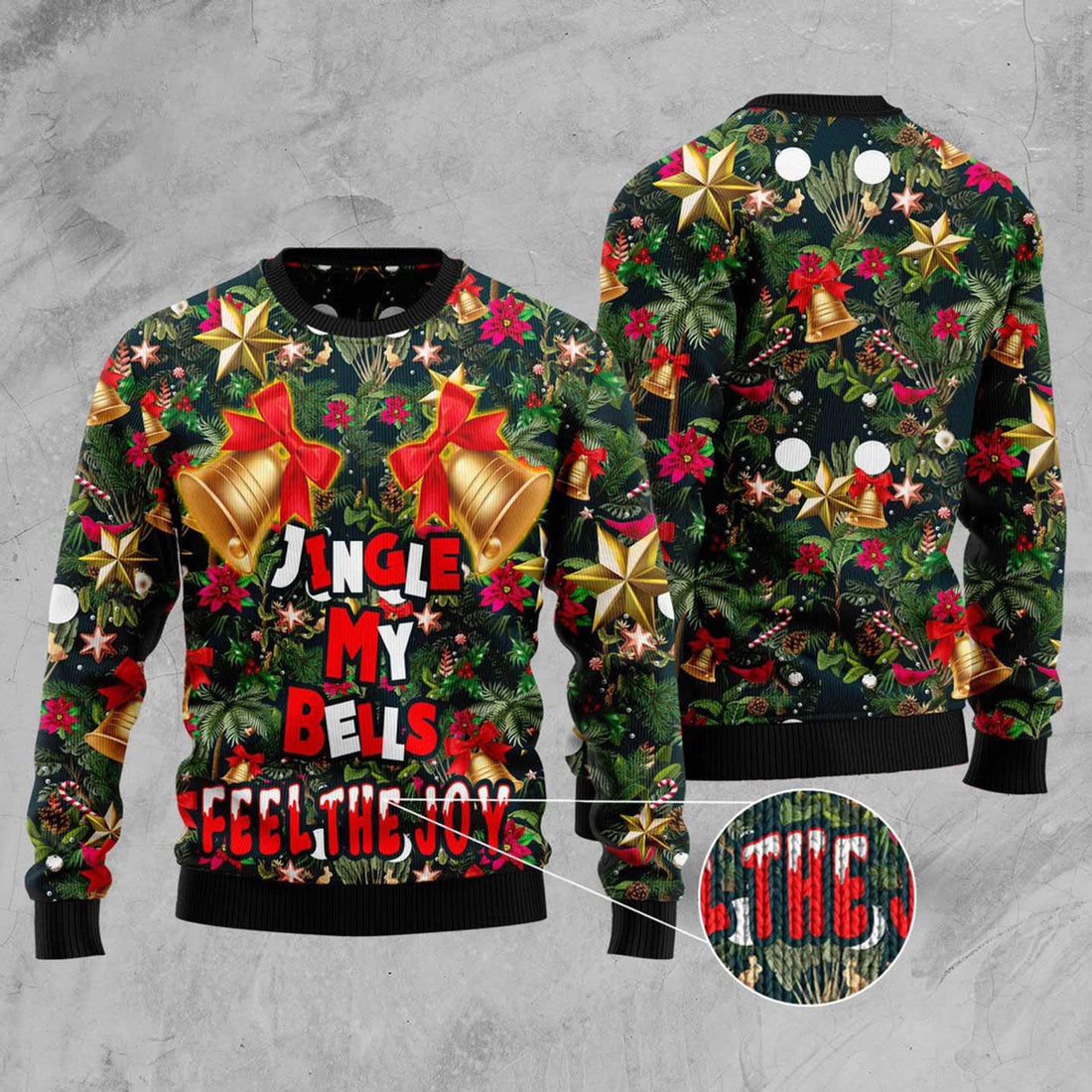 FUNSTUFFPRINT Jingle My Bells Feel The Joy Ugly Christmas Sweater, Christmas Sweater, Ugly Sweater, Funny Xmas Sweaters Ugly Sweater