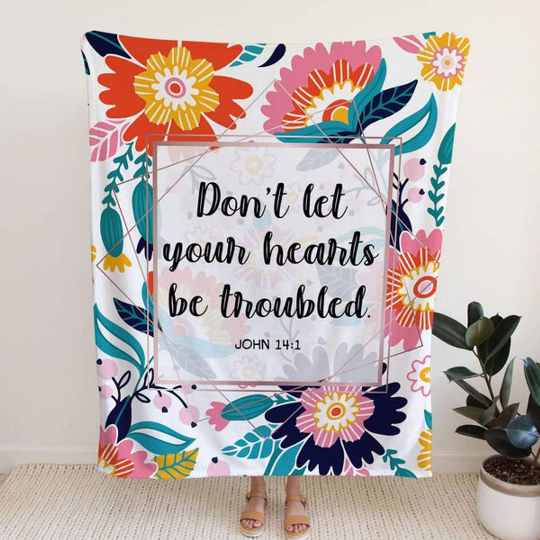 FUNSTUFFPRINT John 141 Don’t Let Your Heart Be Troubled Fleece Blanket - Christian Blanket - Bible Verse Blanket